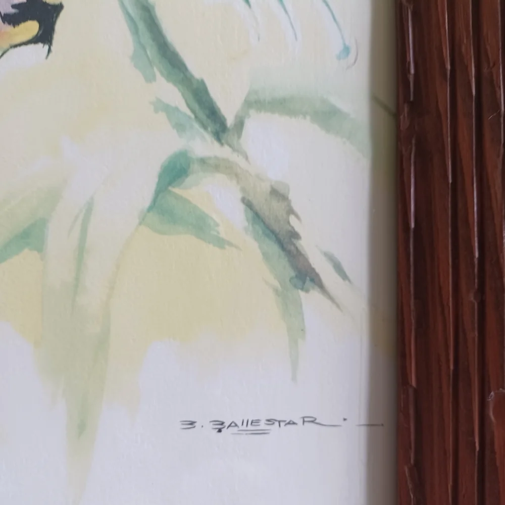 Vintage butterfly watercolor print 18.5x10.5 inches B. Ballester Litho wood